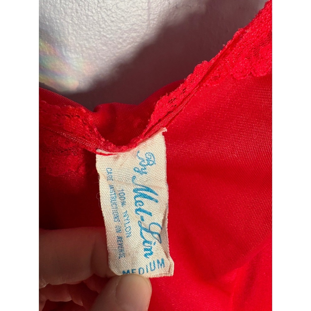 Vintage Red Lace Trim Coquette Luxe Sensuous Camisole Top Mel-Lin Adjustable Med - Picture 6 of 7